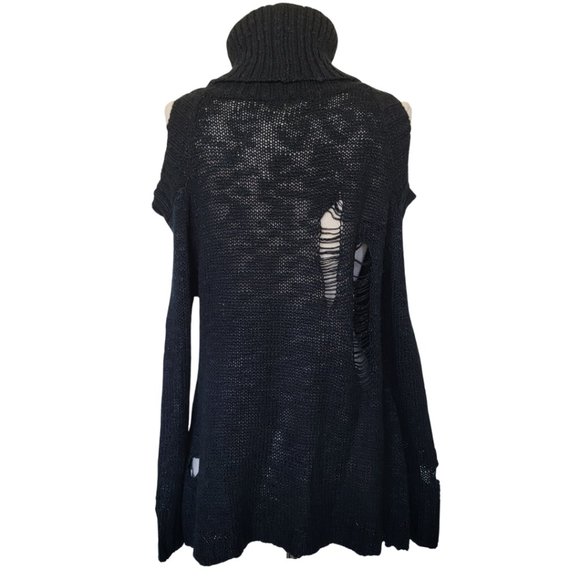 easel Distressed Open Shoulder Sweater - Black - Picture 4 of 5